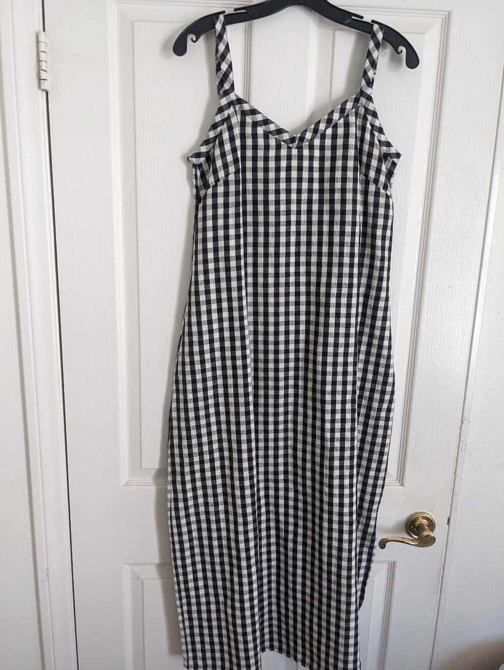 Black and White Linen/Cotton Gingham Slip Dress Asjustable straps
